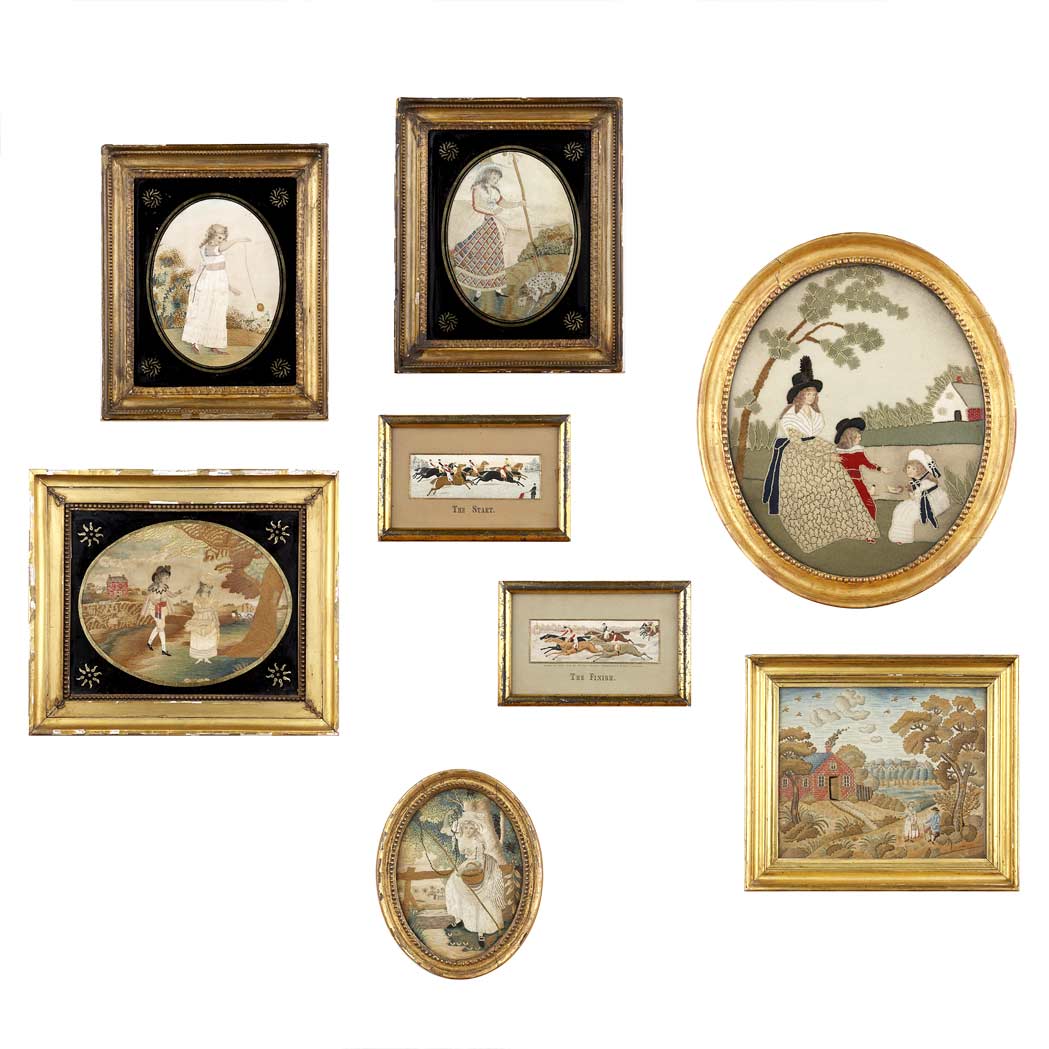 Appraisal: Group of Nine English Wool and Silk Embroidered Pictures th