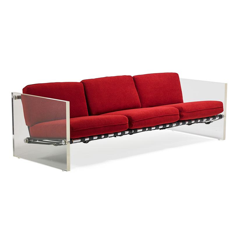 Appraisal: SELIG Attr Sofa SELIG Attr Sofa USA s Acrylic chromed