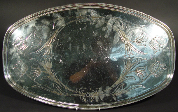 Appraisal: W A S Benson Art Nouveau silver plated tray embossed