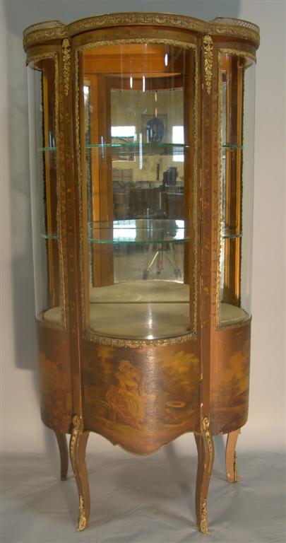 Appraisal: LOUIS XV STYLE VERNIS MARTIN VITRINE the demi-lune form with