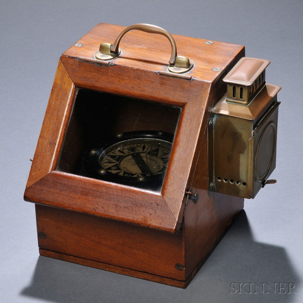 Appraisal: Mahogany-cased Lighted Binnacle Marine Compass Louis Weule San Francisco early