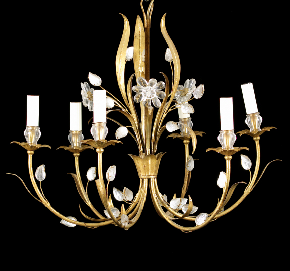 Appraisal: French Gilded Wrought-Brass Floriform Six-Light Chandelier second quarter th century