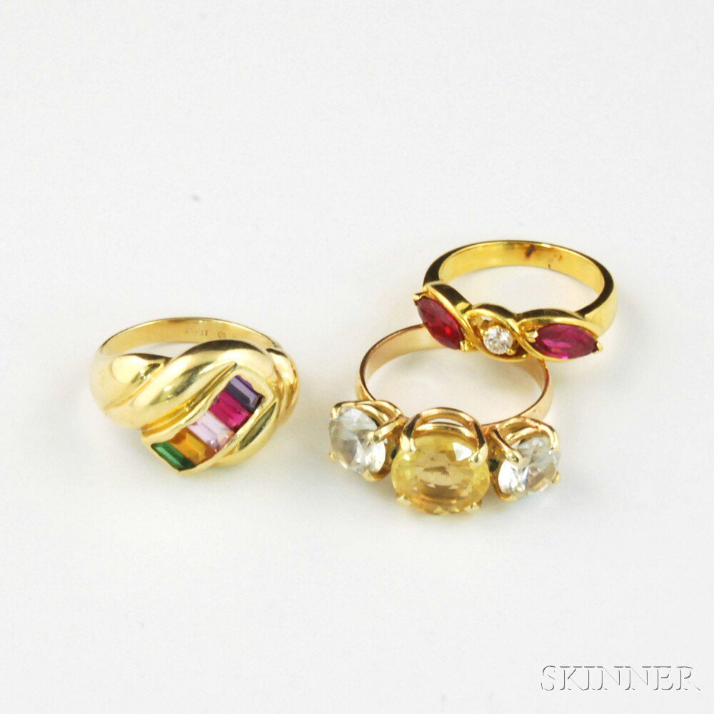 Appraisal: Three Gold Gem-set Rings an kt gold ruby and diamond