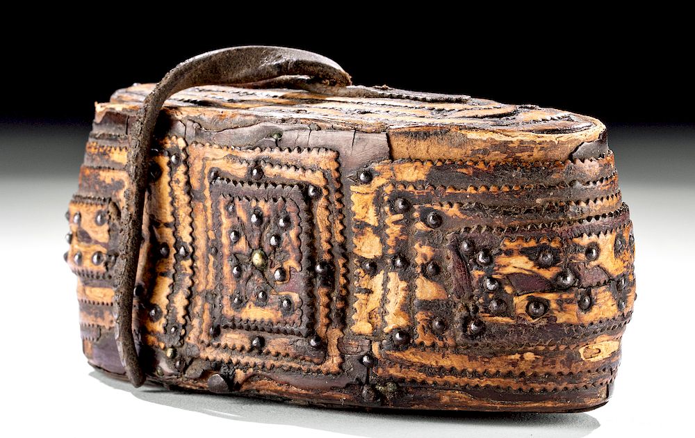 Appraisal: Mid- th C American Birch Bark Leather Tobacco Box North