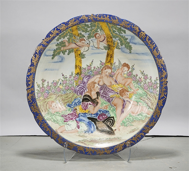 Appraisal: Large Chinese enameled porcelain charger with Western mythological scene x