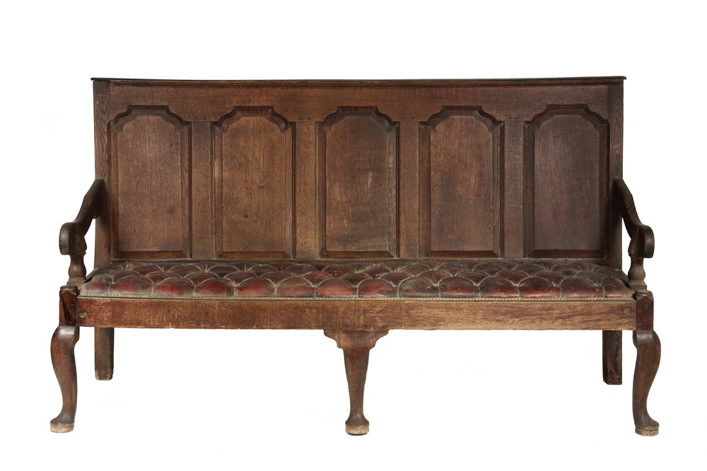 Appraisal: TH C OAK BENCH - English Oak Hall Bench having