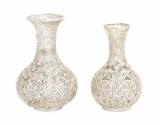 Appraisal: Two Silver Vases each of baluster form with foliate pierced