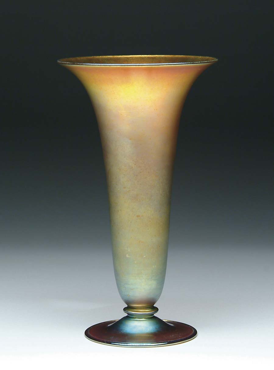 Appraisal: STEUBEN TRUMPET VASE Wonderful gold Aurene vase has rich iridescence