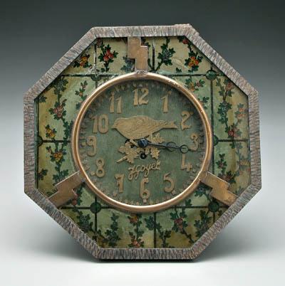 Appraisal: Arts and Crafts key wind shelf clock octagonal with cut