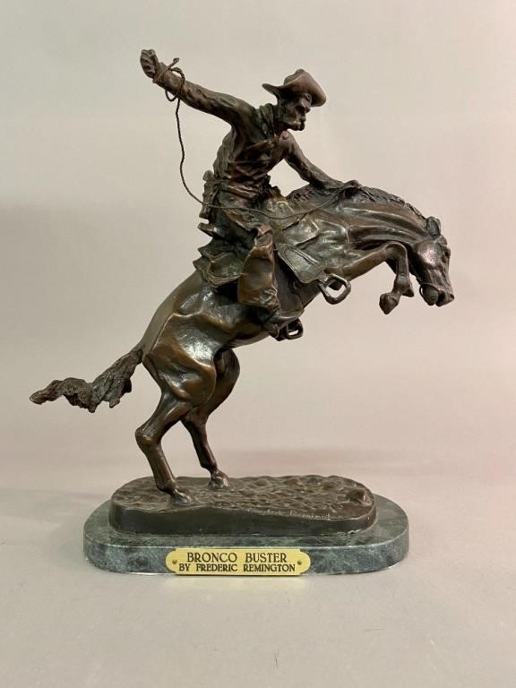 Appraisal: After Frederic Remington bronze Bronco Buster mounted on a green