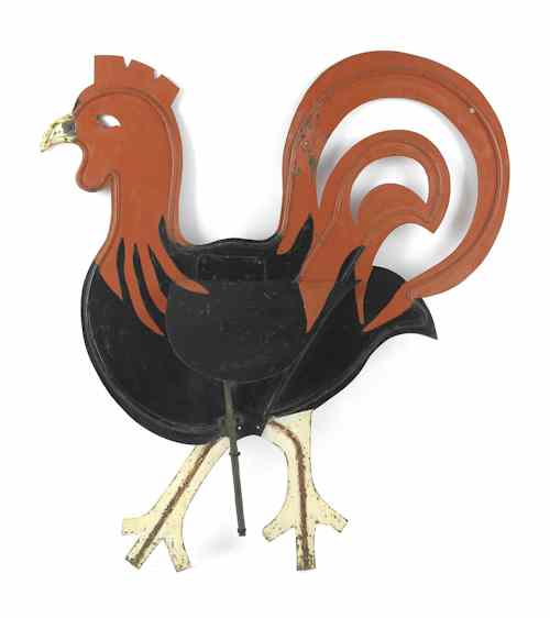 Appraisal: Sheet iron three dimensional rooster weathervane ca painted red white