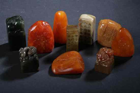 Appraisal: TEN CHINESE SOAPSTONE SEALS - Largest in high