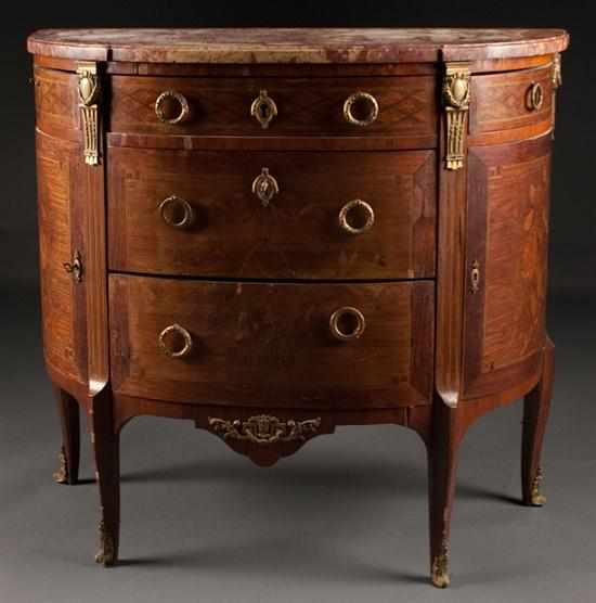 Appraisal: Louis XV style ormolu-mounted parquetry and marquetry inlaid walnut rouge