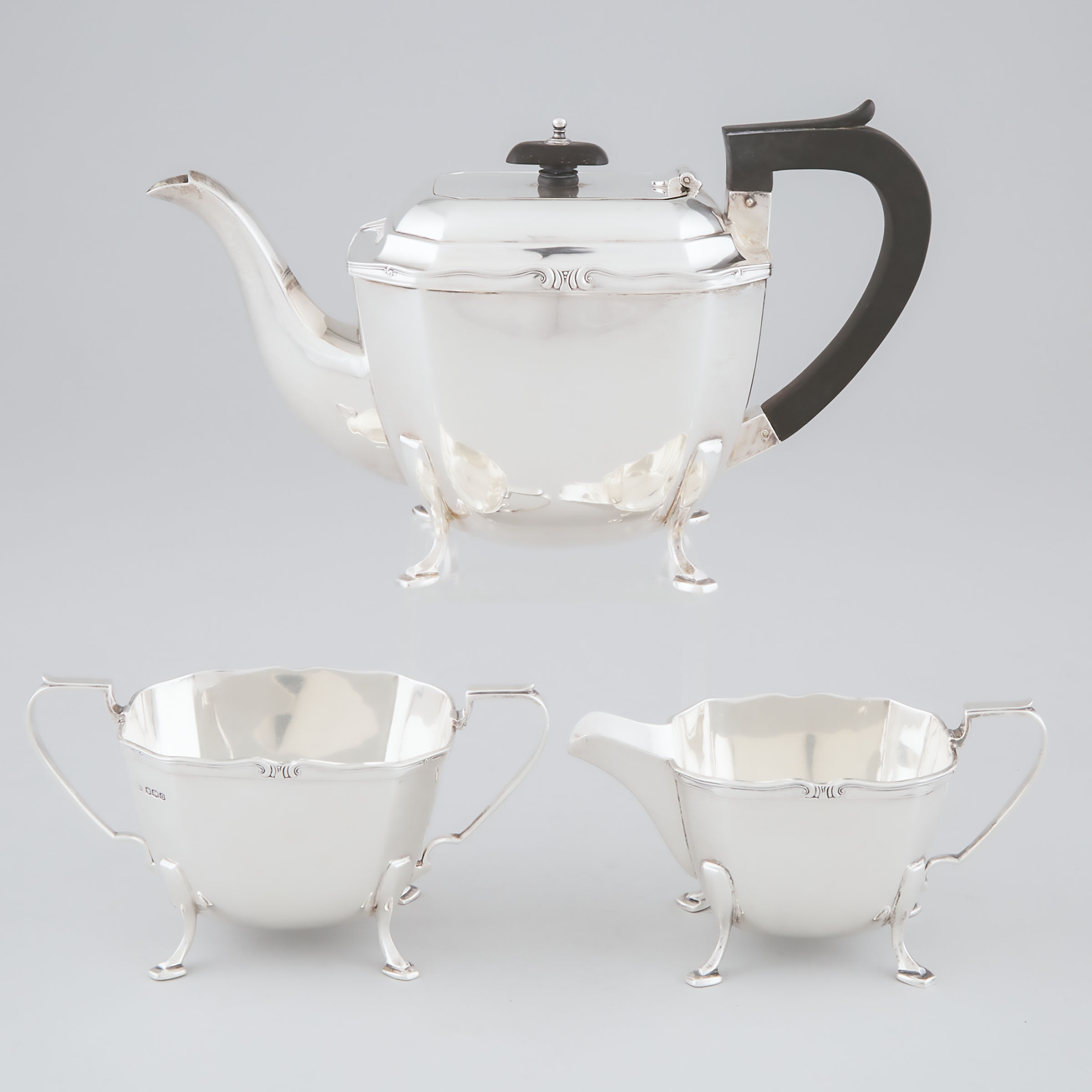 Appraisal: English Silver Tea Service George Wish Co Sheffield comprising three