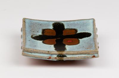 Appraisal: James Hake born a square stoneware dish nuka ash glaze