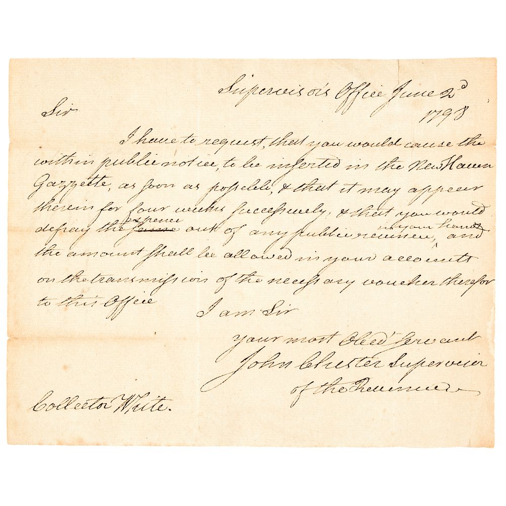 Appraisal: JOHN CHESTER Autograph Letter Signed Connecticut Revolutionary War Hero Autographs