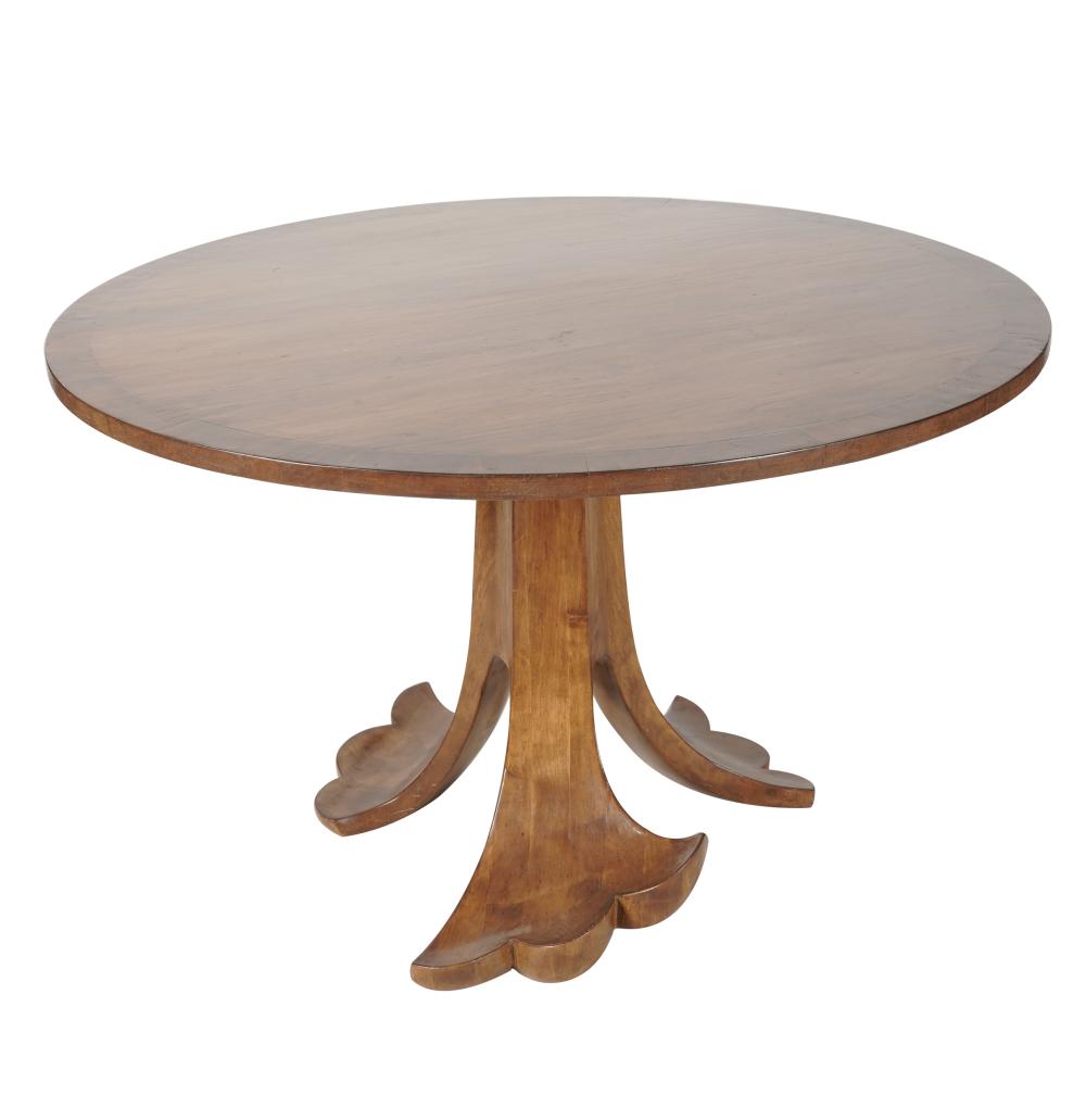 Appraisal: ROUND WALNUT TABLE th century unsigned on an out-swept tripartite