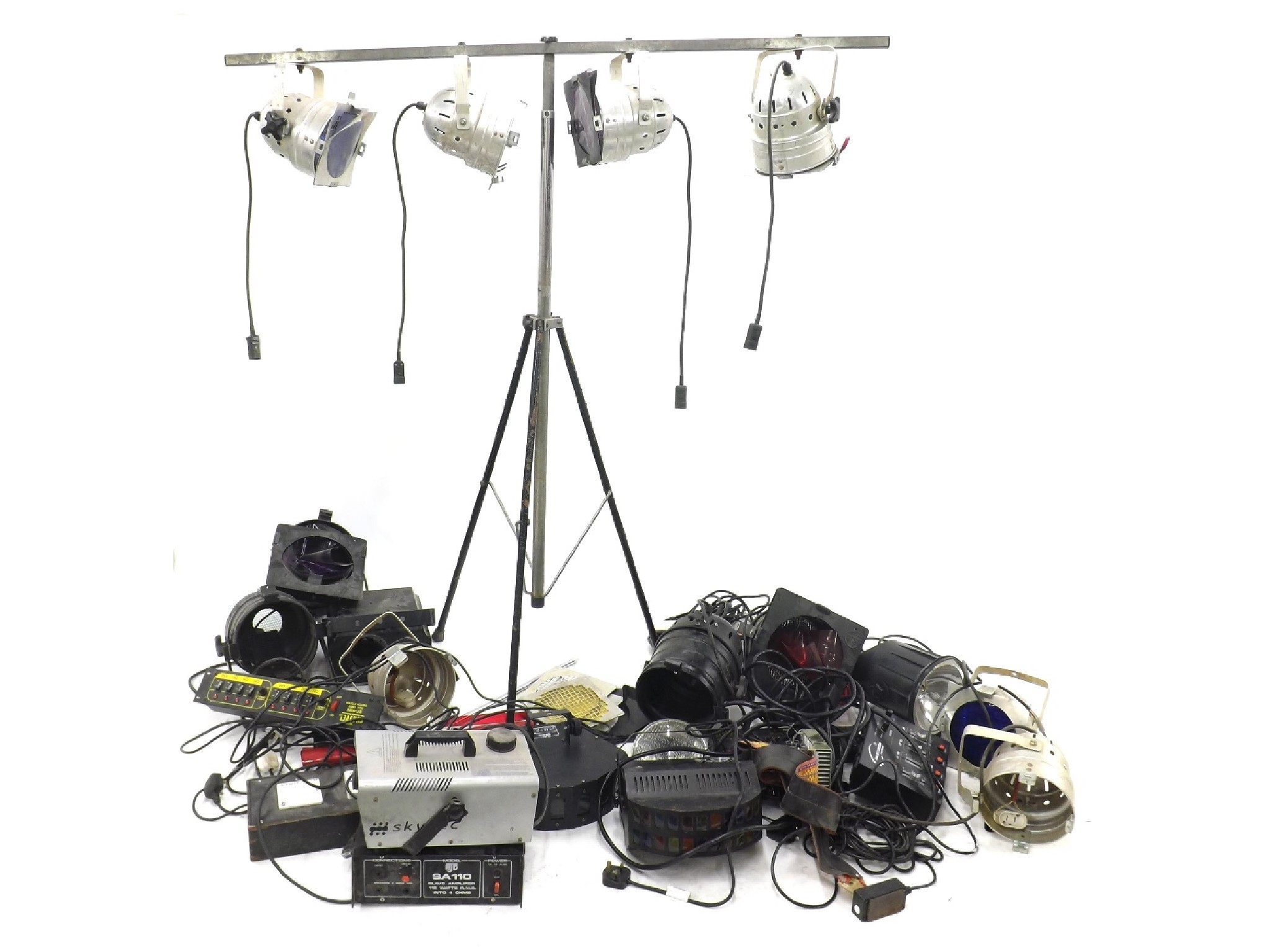 Appraisal: Quantity of stage lighting equipment to include spotlights strobes smoke