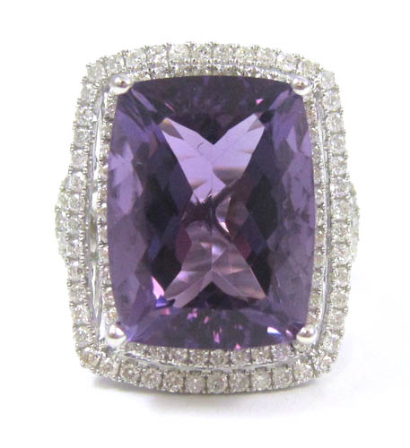 Appraisal: AMETHYST DIAMOND AND FOURTEEN KARAT GOLD RING The white gold