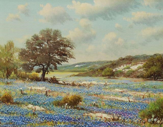 Appraisal: Framed oil painting on canvas Bluebonnets Texas Hills signed lower