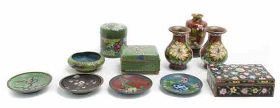 Appraisal: A Collection Chinese Cloisonne Table Articles comprising a pair of