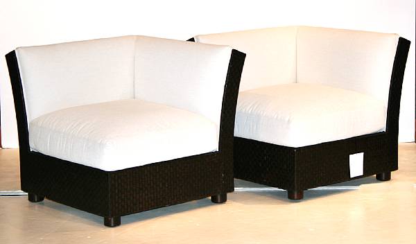 Appraisal: A pair of Orlando Diaz-Azcuy woven 'Cambay' corner chairs McGuire