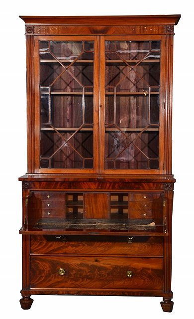 Appraisal: AN EARLY VICTORIAN MAHOGANY SECRETAIRE BOOKCASE in two parts the