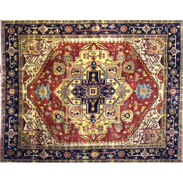 Appraisal: AGRA HERIZ Room-size rug with terracotta field indigo borders beige