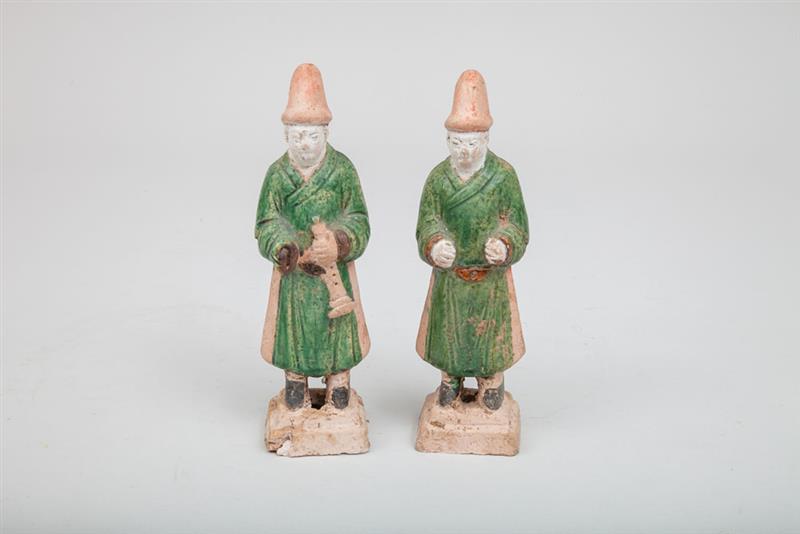 Appraisal: Pair of Chinese Glazed Pottery Tomb Figures One with repairs