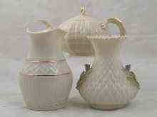 Appraisal: Three items of Belleek comprising a vase with black mark