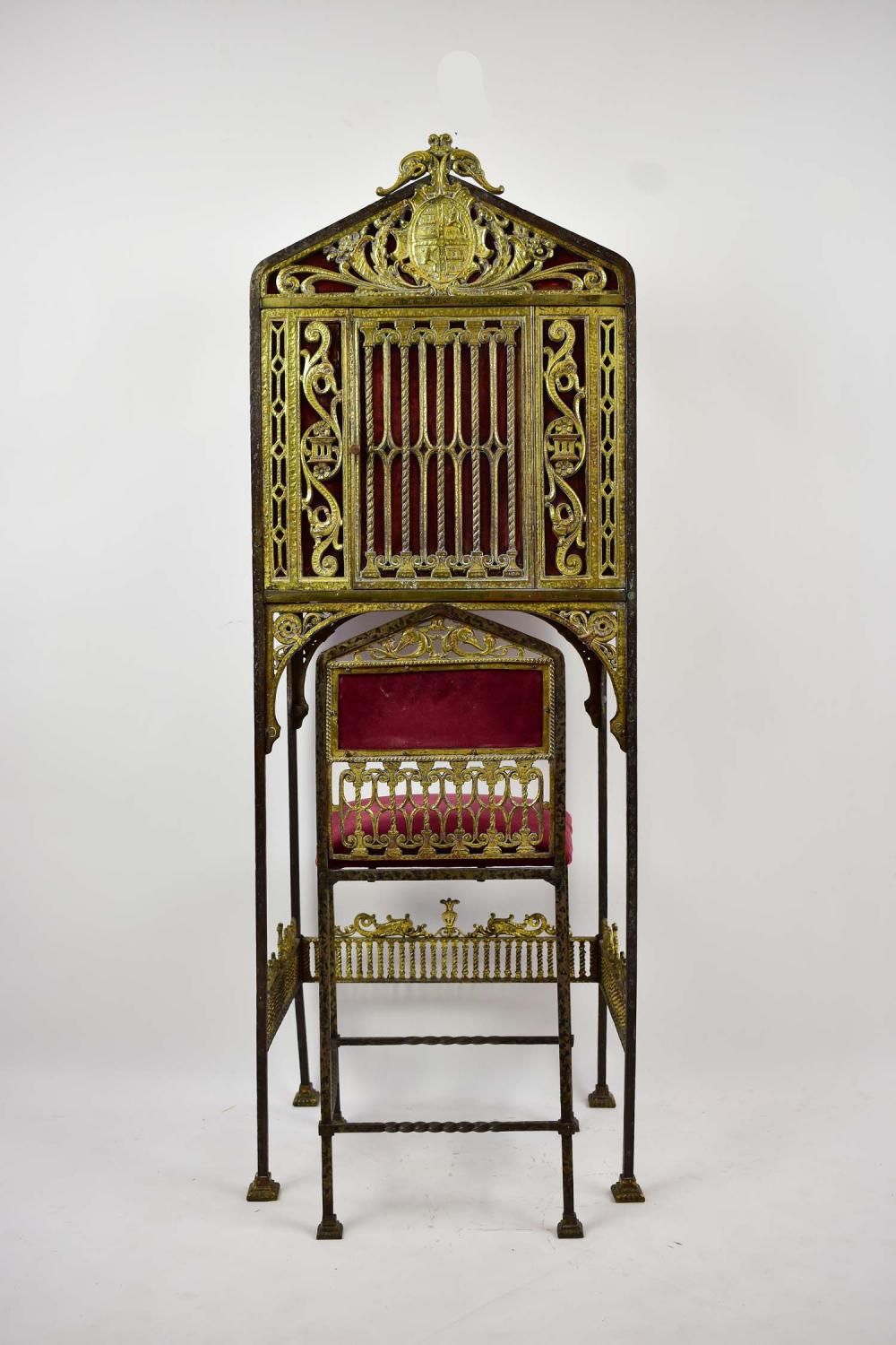 Appraisal: OSCAR BACH GERMAN AMERICAN - GILT WROUGHT IRON JEWELRY CABINET