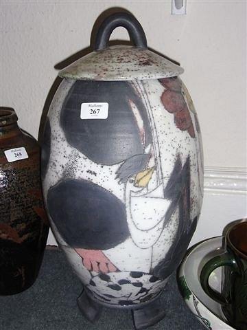 Appraisal: A ROB WELTON LARGE POT and cover with chicken pig