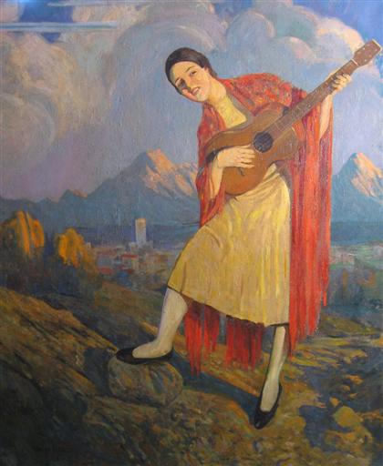 Appraisal: GEORGE GIBBS american - SALLY WITH GUITAR Signed and dated