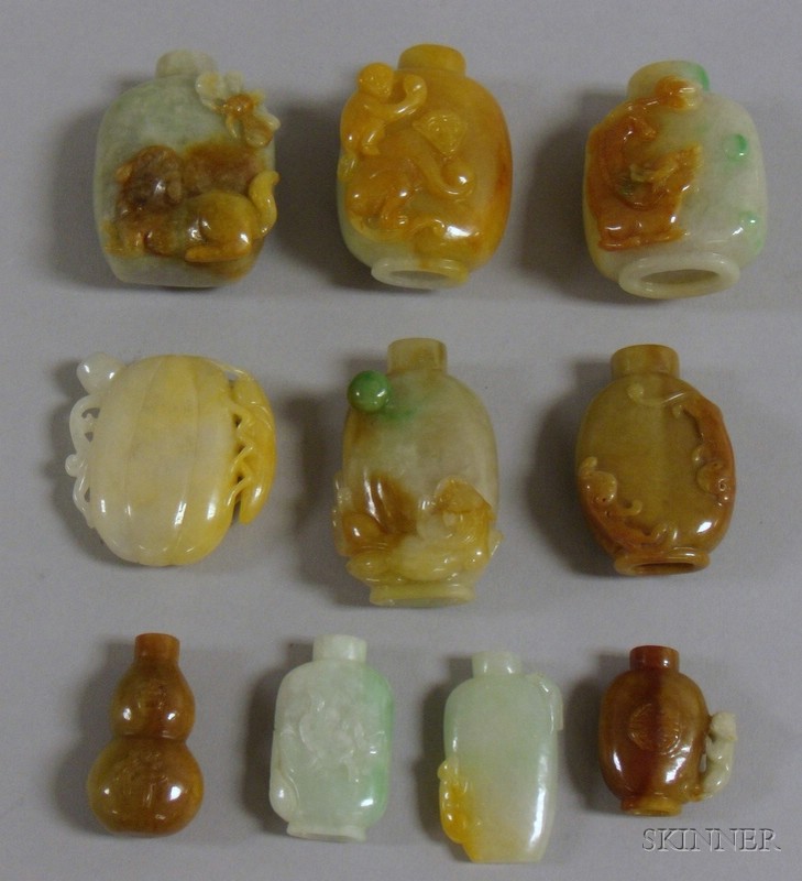 Appraisal: Ten Carved Jade Snuff Bottles in various forms including a