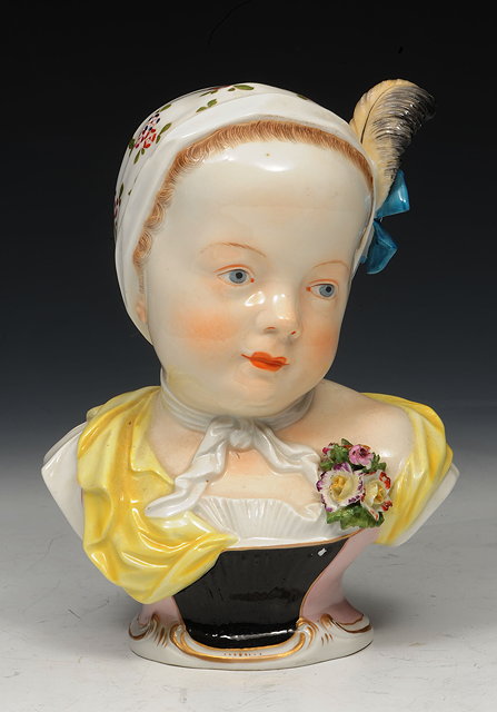 Appraisal: A CHELSEA STYLE PORCELAIN MODEL OF A CHILD'S HEAD cm