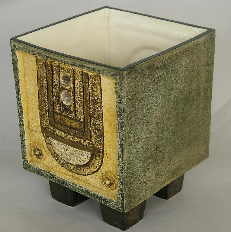 Appraisal: Troika Newlyn textured square jardiniere decorated by Louise Jinks painted