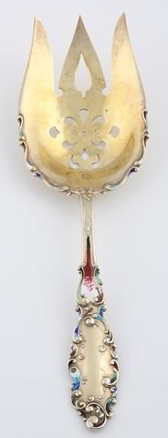 Appraisal: Gilt and enamel decorated pierced spoon l marked troy oz