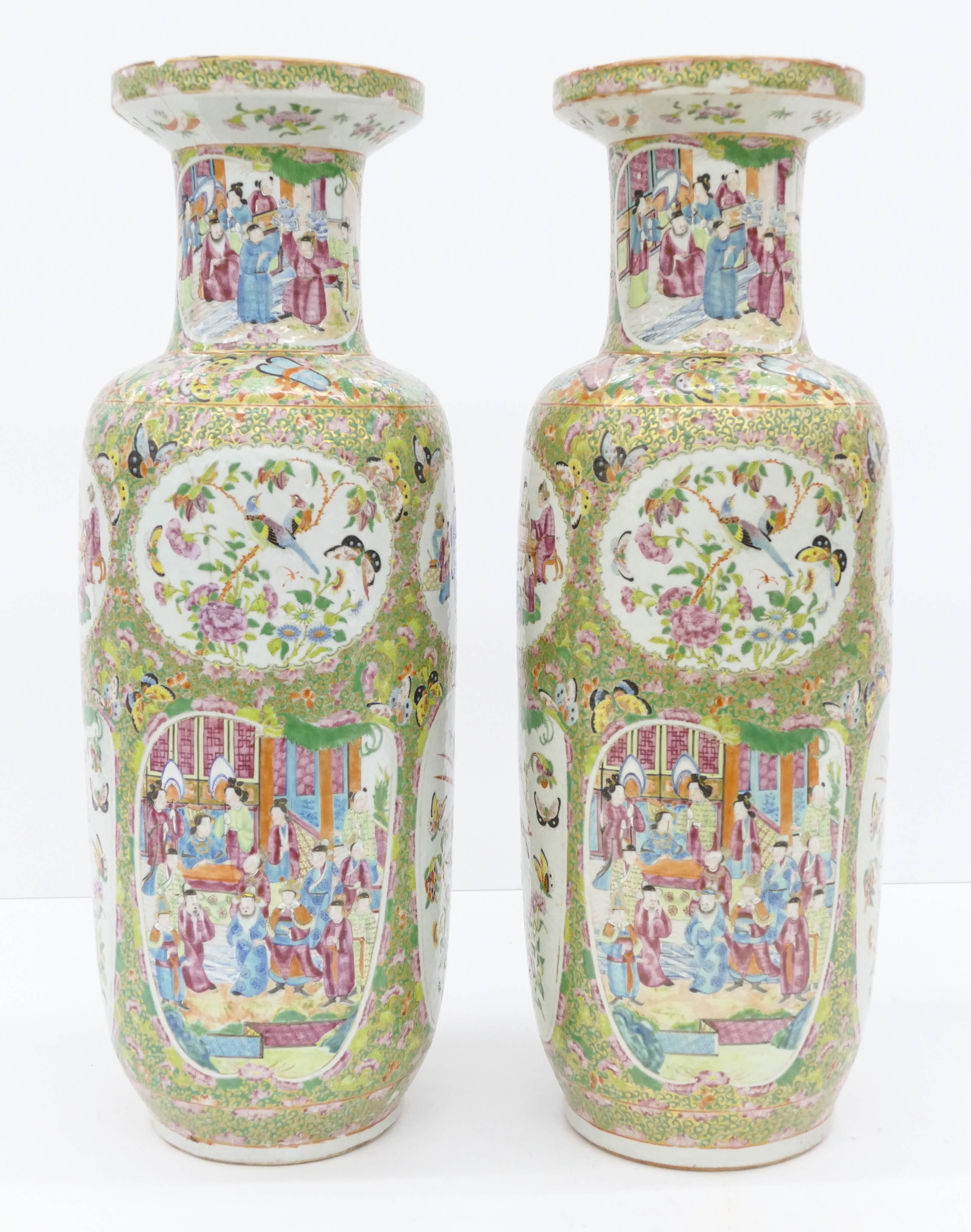 Appraisal: Pair Chinese Large Qing Canton Rouleau Vases ''x '' Large