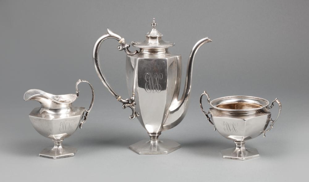 Appraisal: Sterling Silver After-Dinner Coffee Pot Open Sugar and Creamer Howard