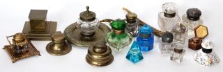 Appraisal: ANTIQUE CUT GLASS AND BRASS INKWELL COLLECTION ANTIQUE CUT GLASS