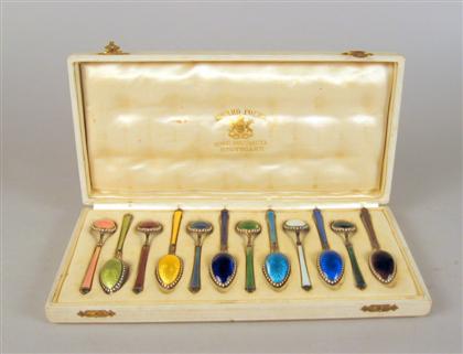 Appraisal: Twelve sterling silver and enamel demitasse spoons david-anderson norway Each