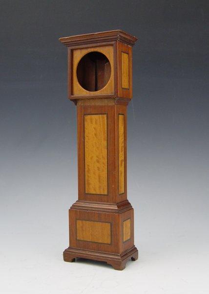 Appraisal: HANDMADE GRANDFATHER CLOCK FORM POCKET WATCH CASE Inlaid wood veneers