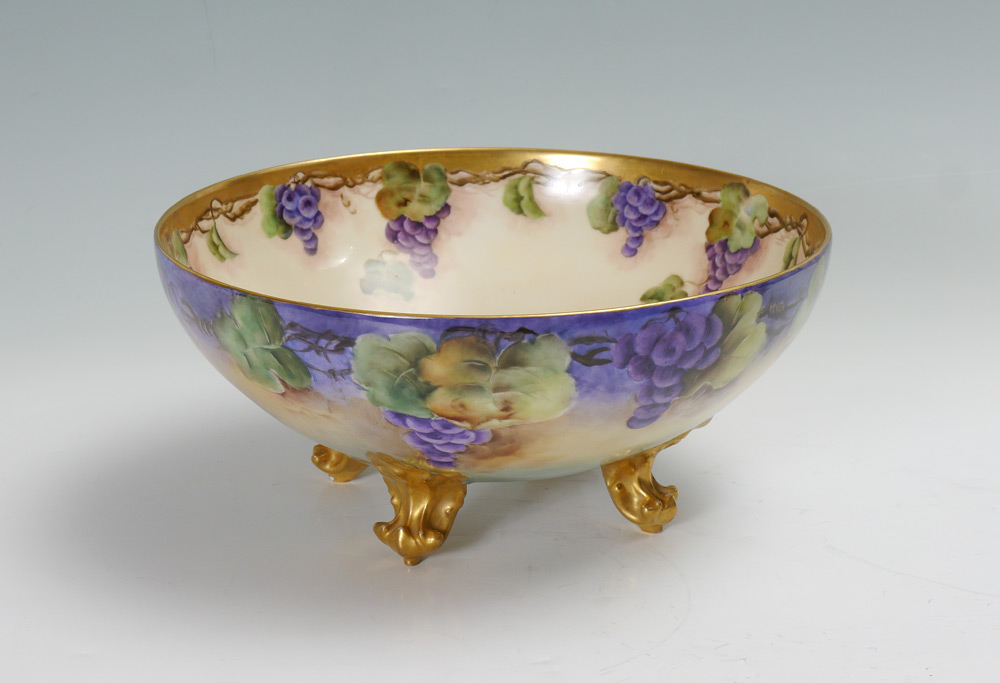 Appraisal: SIGNED LIMOGES HAND PAINTED FOOTED PUNCH BOWL Tressmann Vogt Limoges