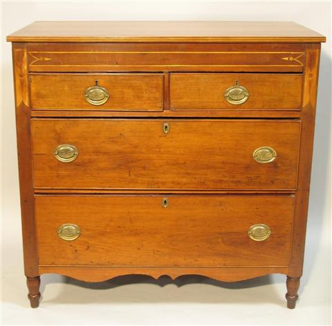 Appraisal: AMERICAN SHERATON CHERRY INLAID CHEST OF DRAWERS Mid th century