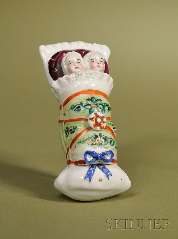 Appraisal: Porcelain Trinket Box Formed as Babies in a Bunting Germany