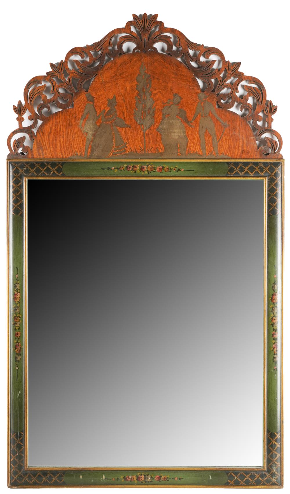 Appraisal: ADAMS STYLE PAINTED MIRRORwith painted figural decoration to top floral