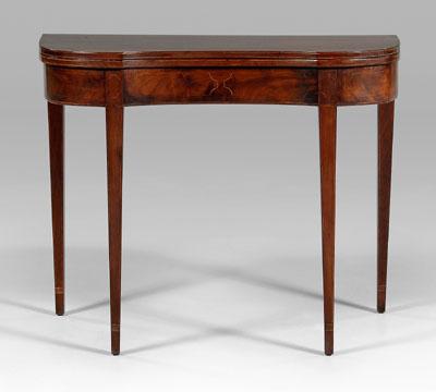 Appraisal: American Federal inlaid card table figured mahogany throughout with pine