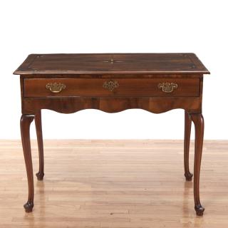 Appraisal: Continental bone and ebony inlaid walnut console Continental bone and