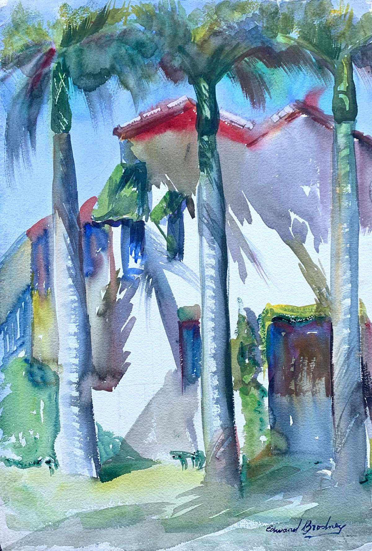 Appraisal: BRODNEY Edward American - Florida Scene with Royal Palms Watercolor