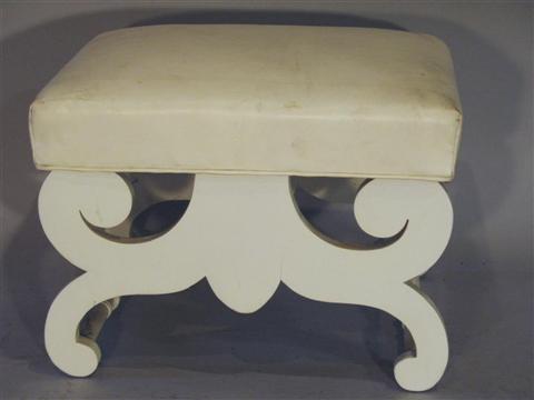 Appraisal: DOROTHY DRAPER WHITE PAINTED OTTOMAN Mid- th century with over-upholstered